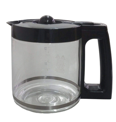 Carafe resting on a Hamilton Beach coffee maker for everyday use.