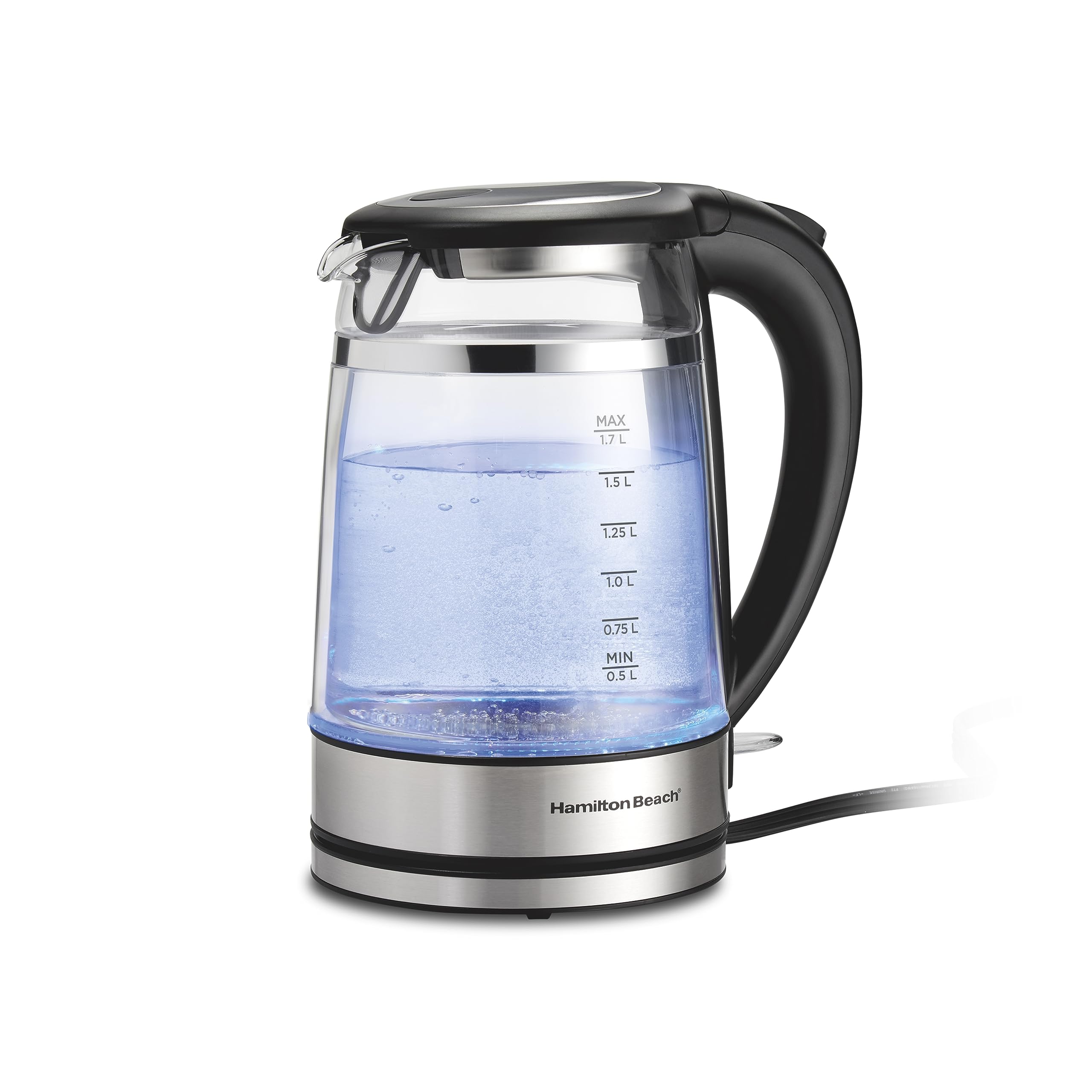 Hamilton Beach double-wall kettle front view for easy, stylish hot water.