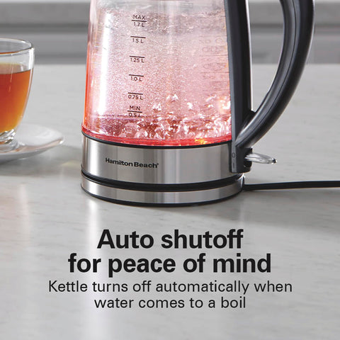 Hamilton Beach kettle auto-shutoff provides safe, worry-free boiling.
