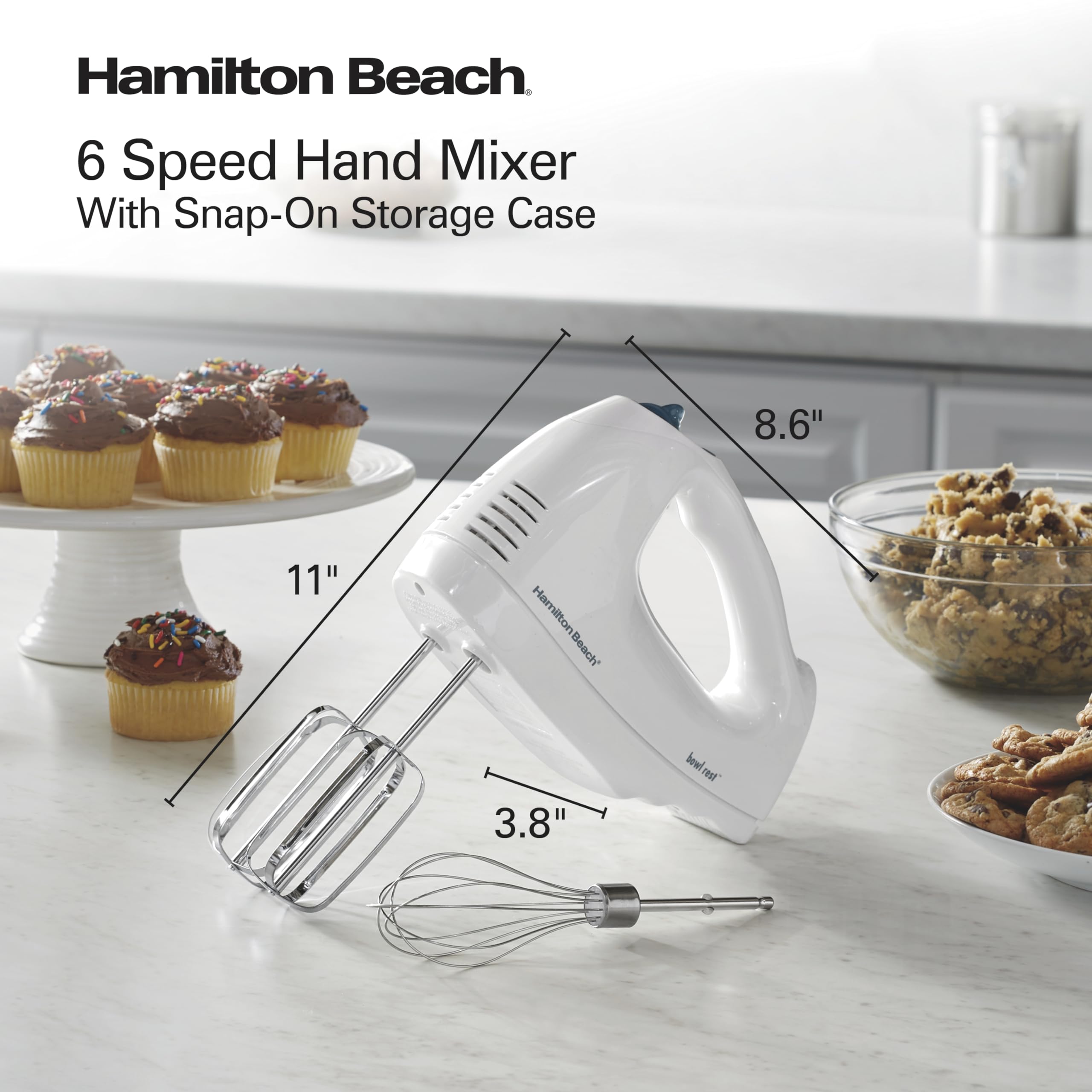 In-use shot shows mixer whipping cream into light, fluffy texture with ease.