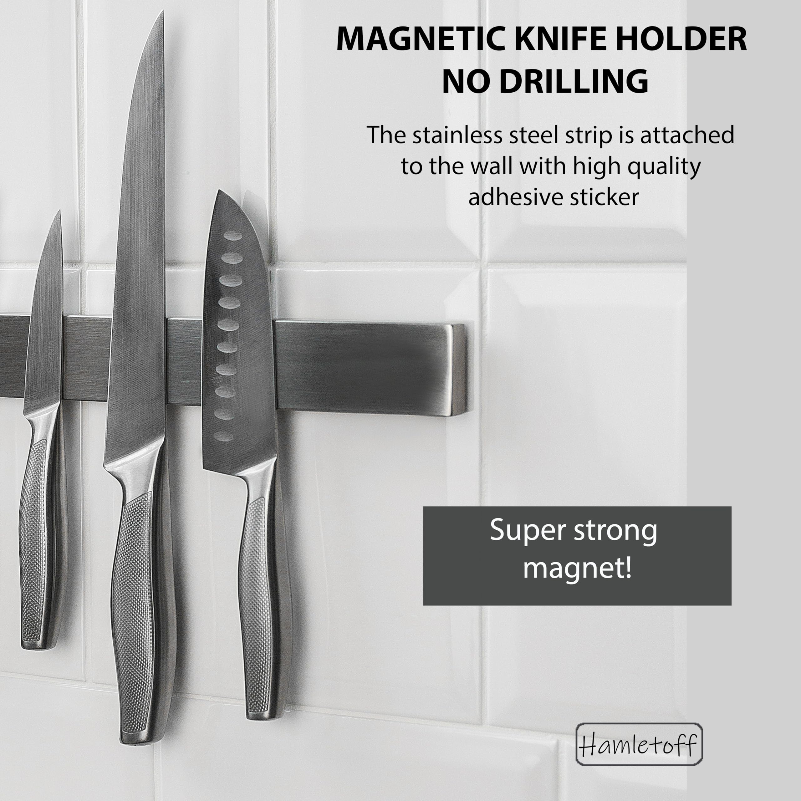 Hamletoff 304 stainless steel knife strip, sleek and easy to clean.