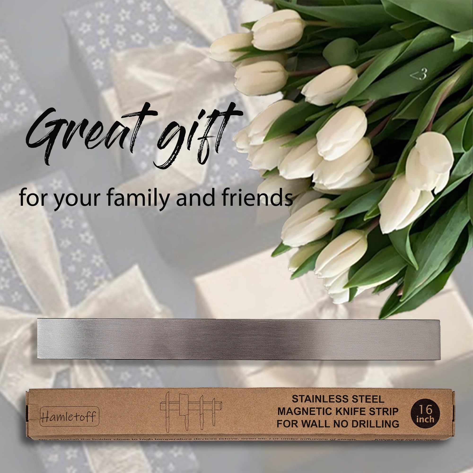 Smooth, easy-to-clean surface of Hamletoff magnetic knife strip