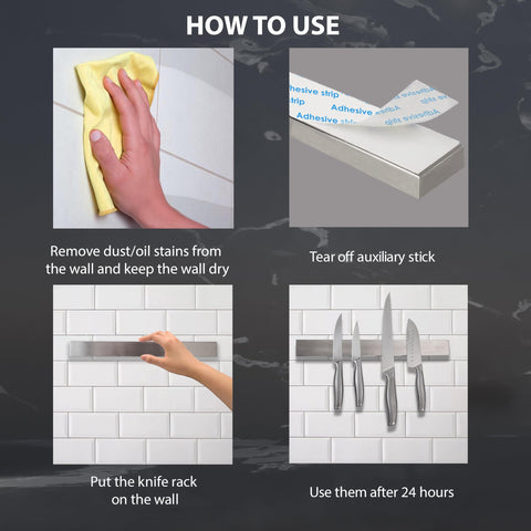No-drill wall mount keeps knives secure and accessible.