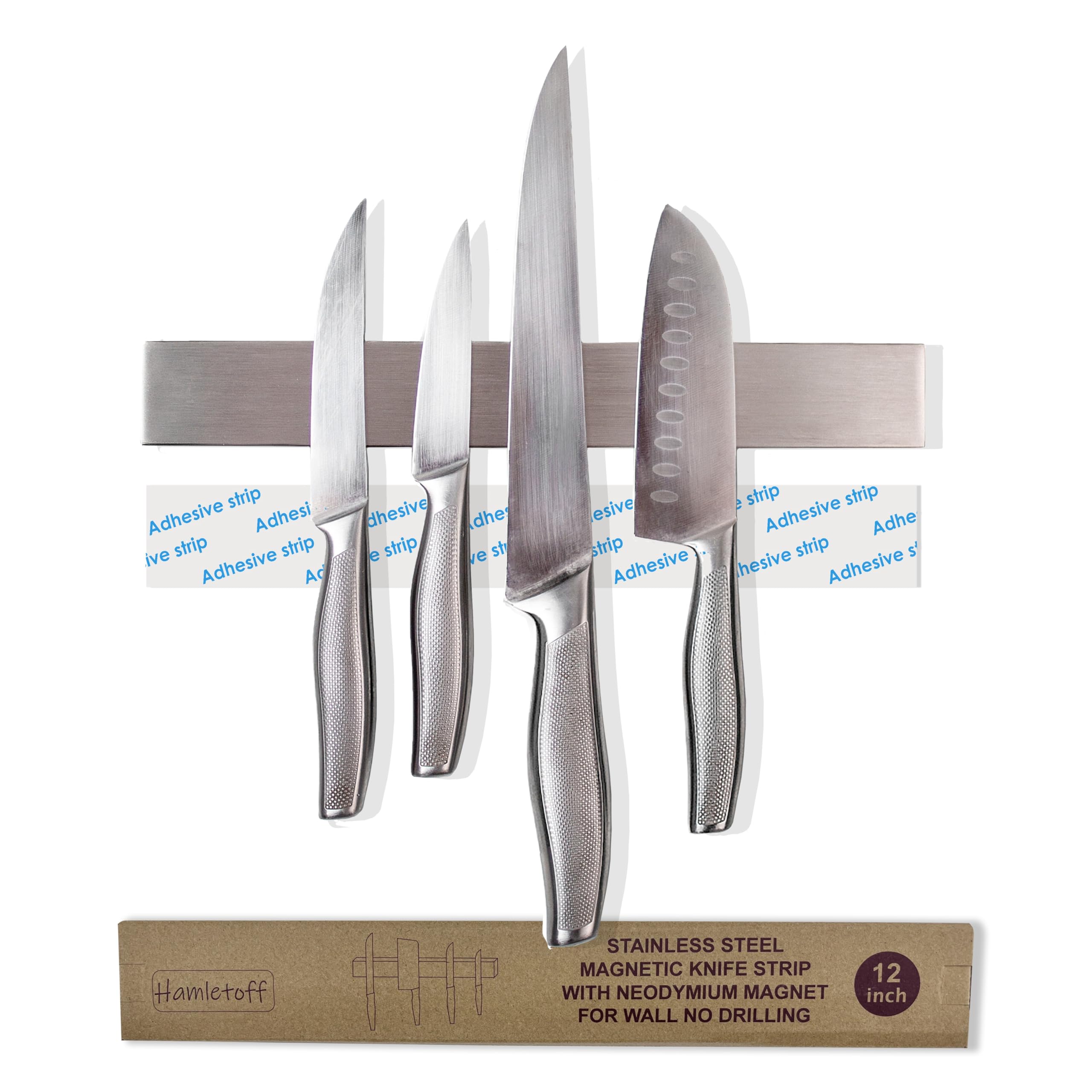 Hamletoff premium magnetic knife strip securely holds knives for quick access.