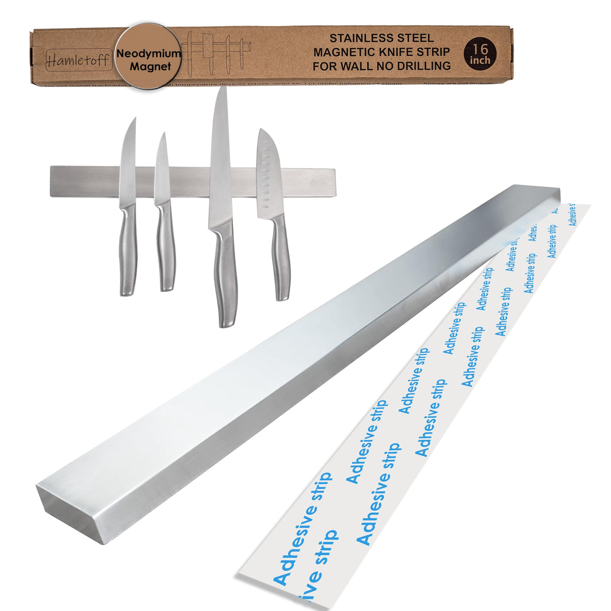 Hamletoff premium magnetic knife strip on wall with secure neodymium magnets