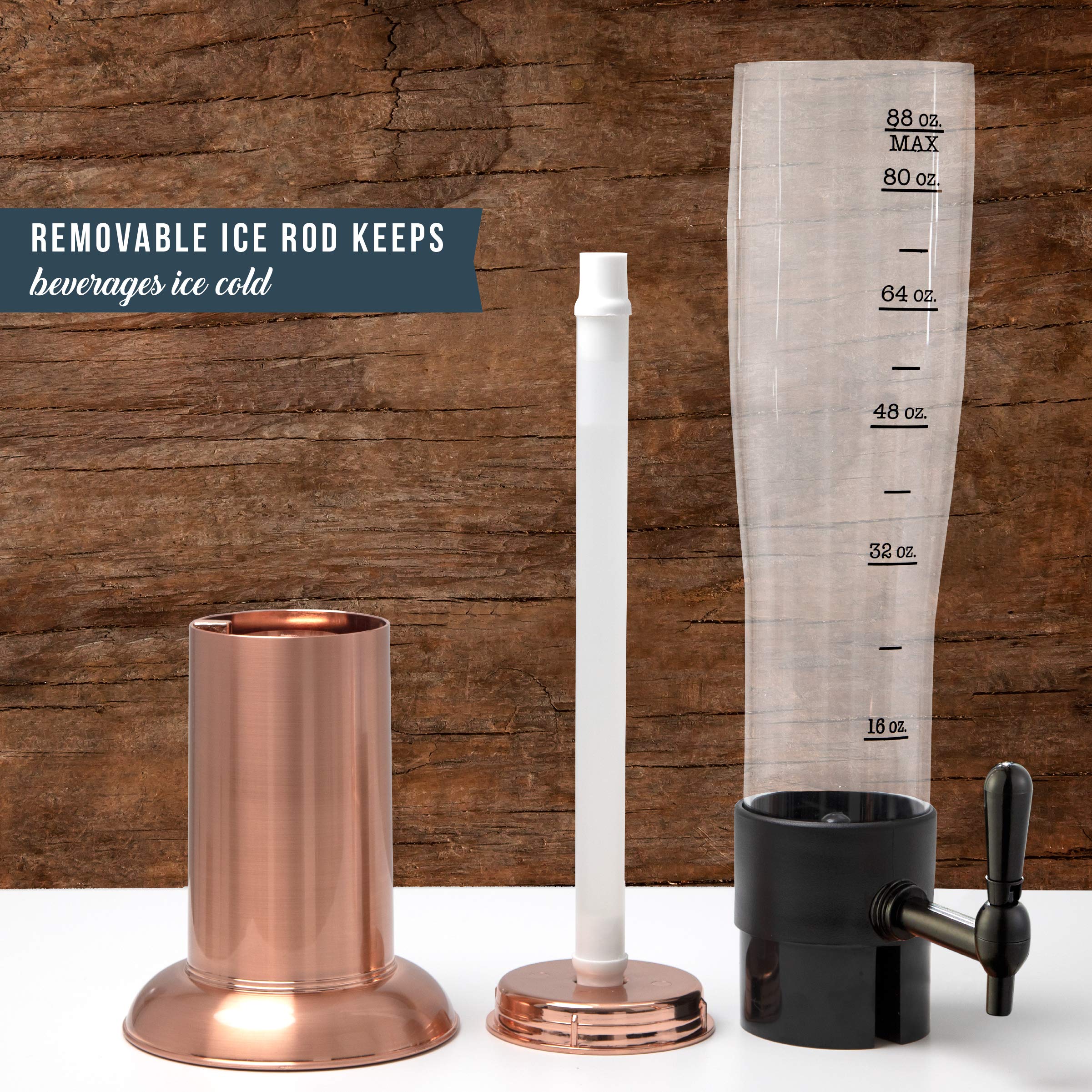 Hammer + Axe beverage dispenser 88-oz capacity serves guests without refills.