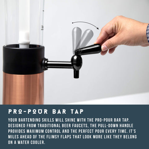 Hammer + Axe beverage dispenser ready for beer, cocktails, or cold drinks.