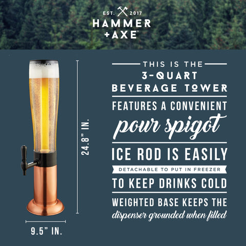 Hammer + Axe beverage dispenser ice rod keeps drinks frosty.