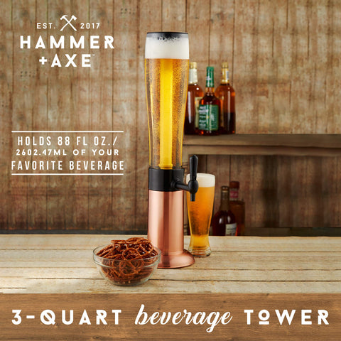 Hammer + Axe beverage dispenser with pro-pour tap delivers precise pours.