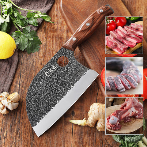 Hammer Iron Alley knives with plastic handles for comfortable, fatigue-free kitchen tasks.