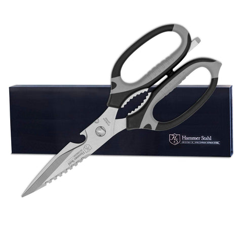 Hammer Stahl kitchen shears with dual handles for easy, versatile cutting.