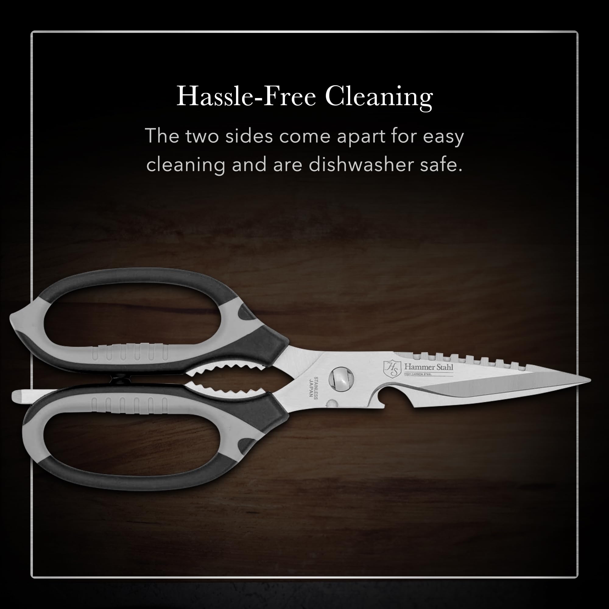 Hammer Stahl kitchen shears disassemble for thorough, effortless cleaning.