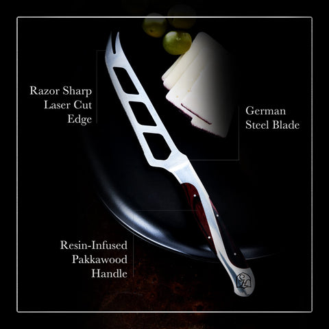 Hammer Stahl cheese knife shows perforated blade to prevent sticking during slicing