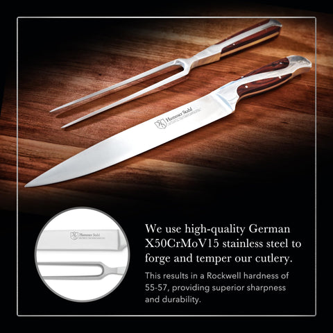 Hammer Stahl carving knife with pakkawood handle demonstrating comfortable grip in the kitchen