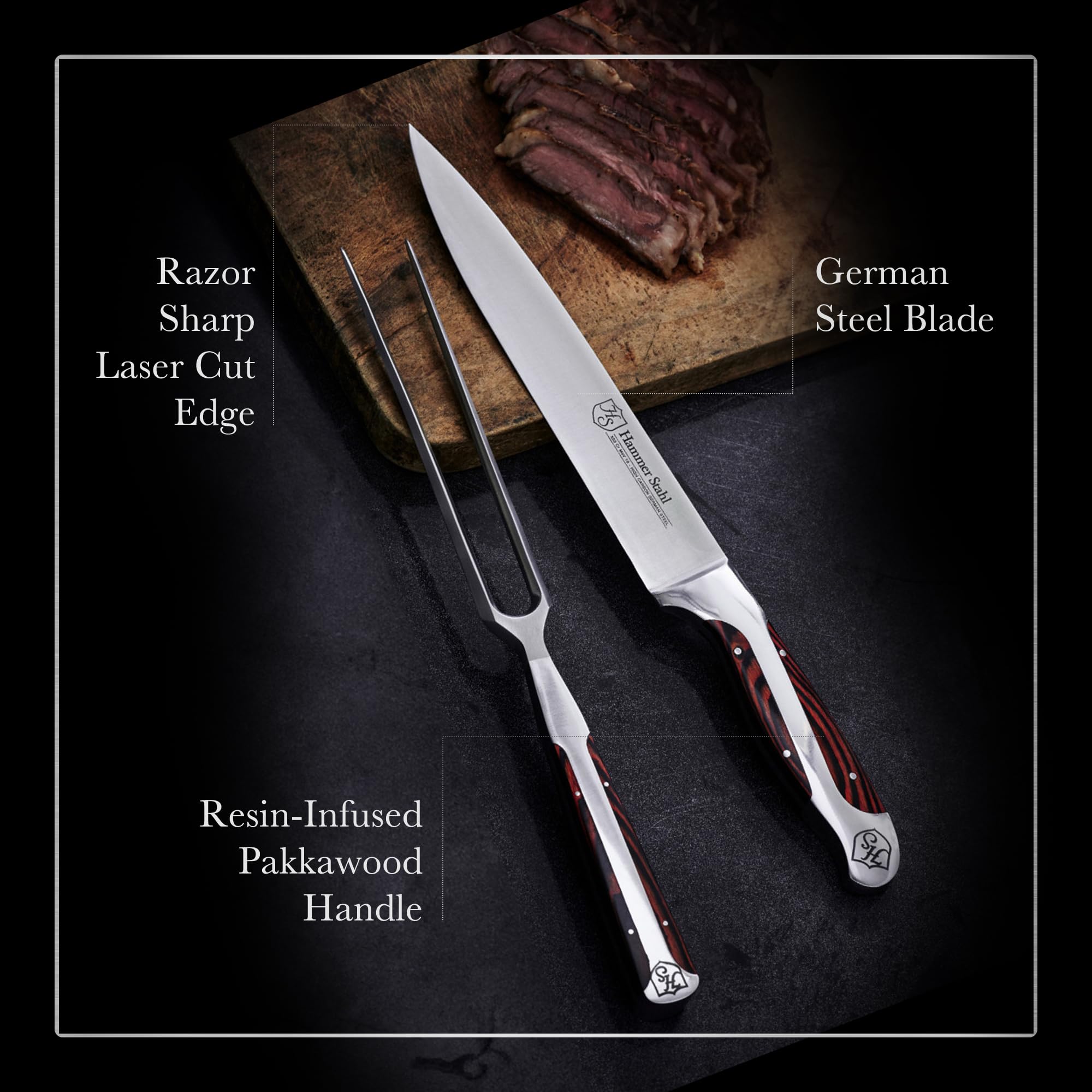 Hammer Stahl meat carving fork with piercing tip for clean, even cuts