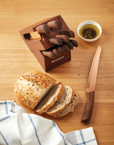 Hampton Forge Raintree Copper block set on counter display with warm rustic aesthetic.
