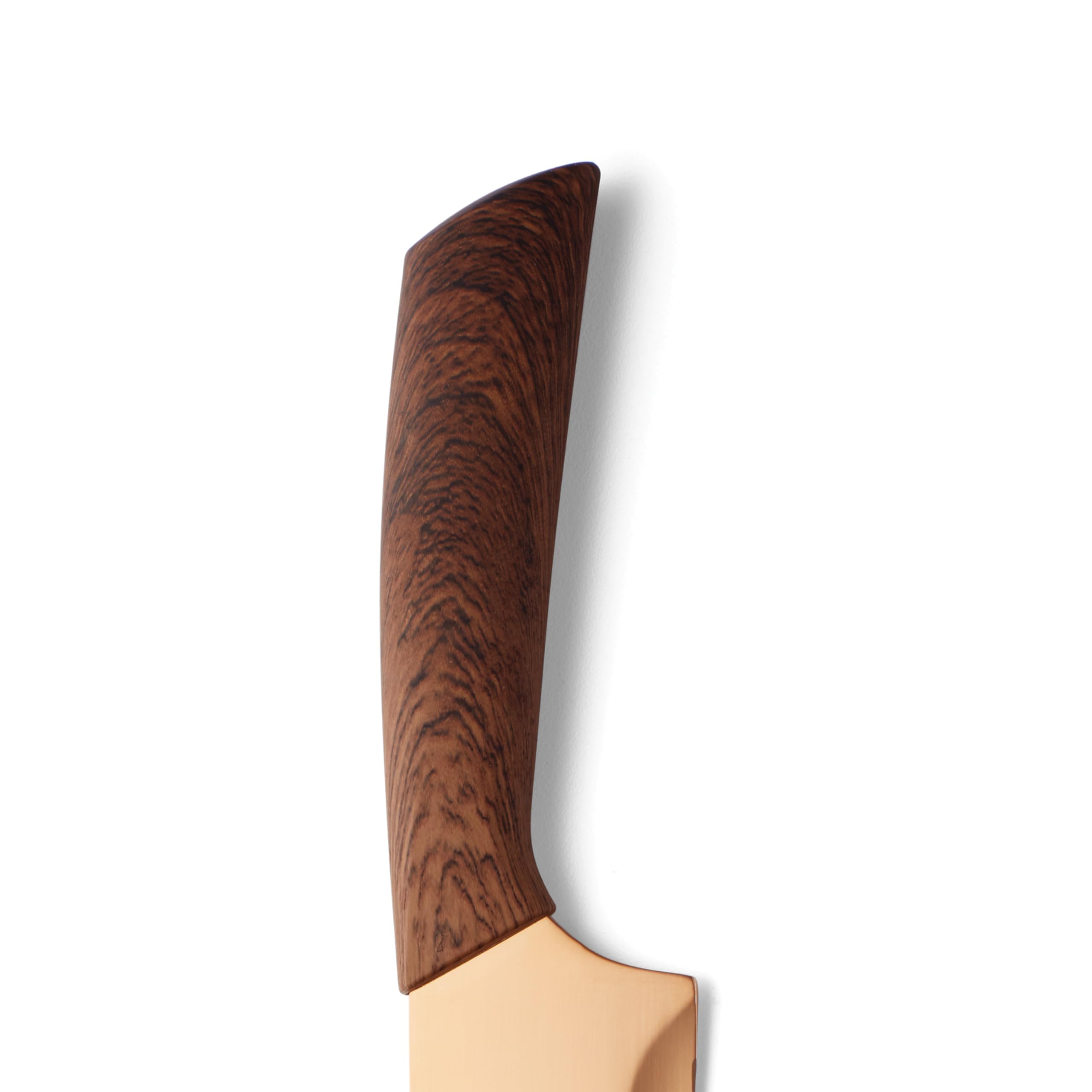 Hampton Forge Raintree Copper block set stored in a compact kitchen drawer for organization.
