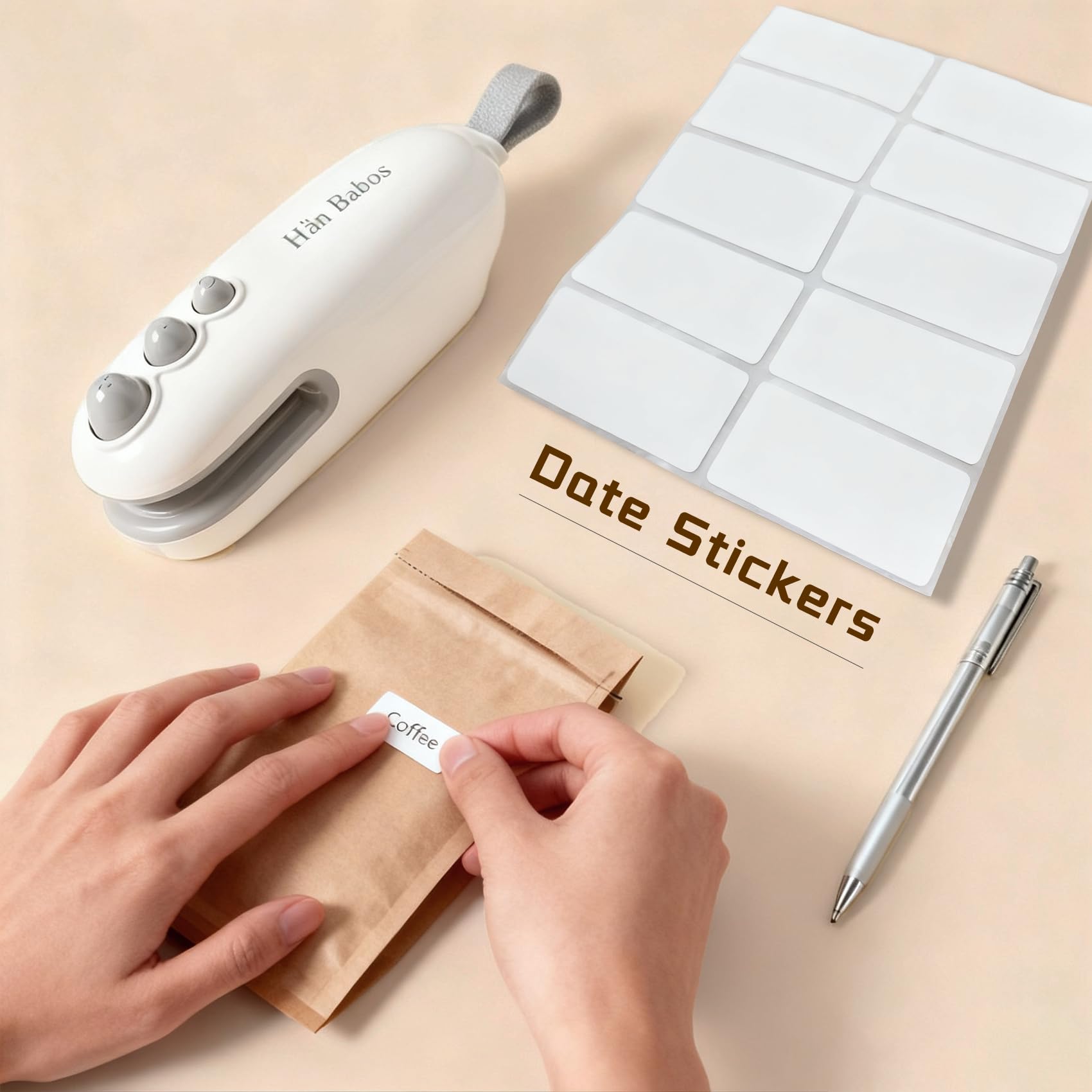 Hän Babos magnetic fridge attachment keeps it handy.