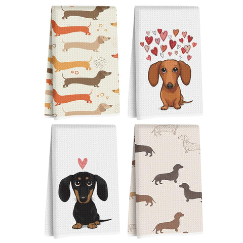 Hanamiya Na dachshund kitchen towel with waffle weave, high absorption for drying dishes