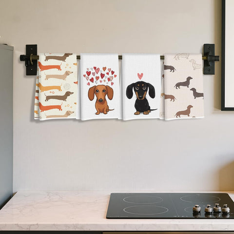 Hanamiya Na dachshund towel hanging on oven handle for cheerful decor
