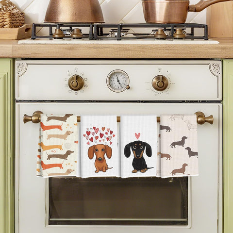 Hanamiya Na dachshund towels with decorative pattern in a modern kitchen