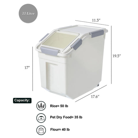 HANAMYA 33L capacity supports up to 50 lbs of rice for bulk storage.