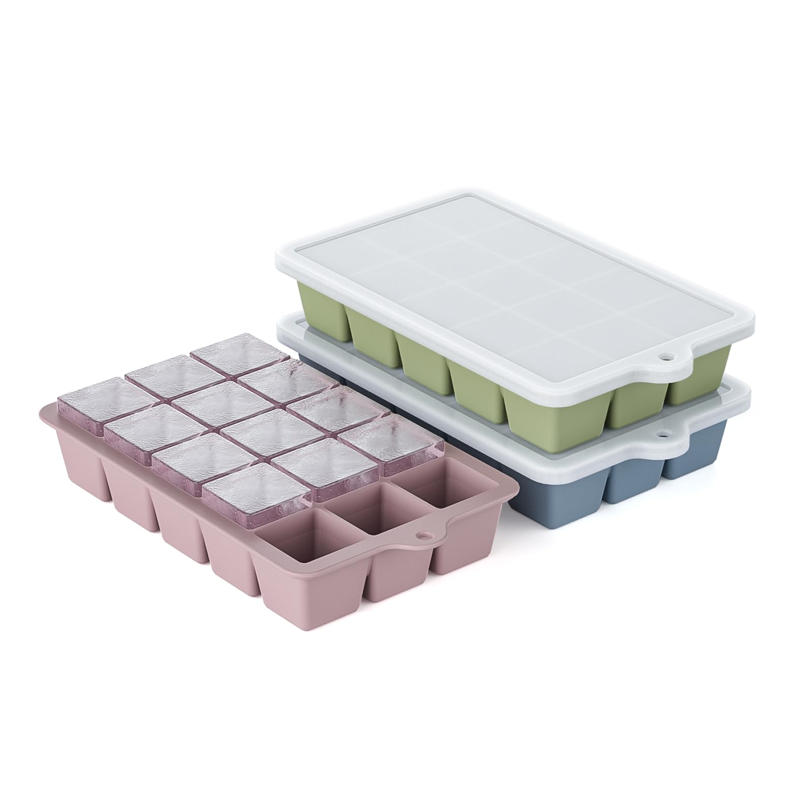 HANCELANT silicone ice cube tray trio with three lids keeps drinks cold and odor-free
