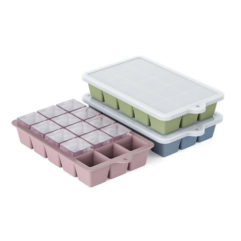 HANCELANT silicone ice cube tray trio with three lids keeps drinks cold and odor-free