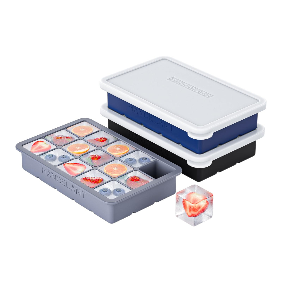 HANCELANT silicone ice cube tray 3-pack for easy batch ice.