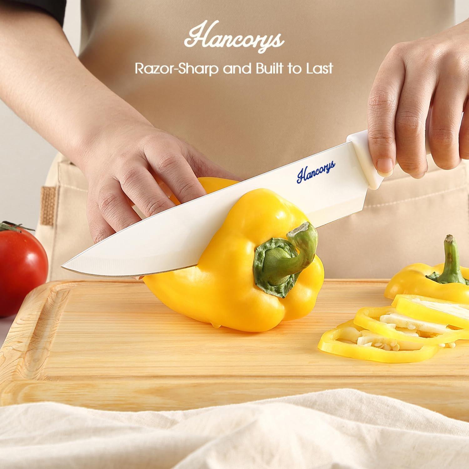 Hancorys 5-inch santoku knife versatile for mincing and chopping.