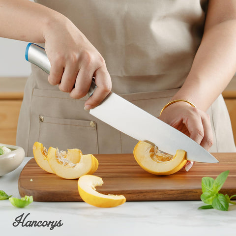 Hancorys 11-piece set in everyday kitchen tasks with precise cuts