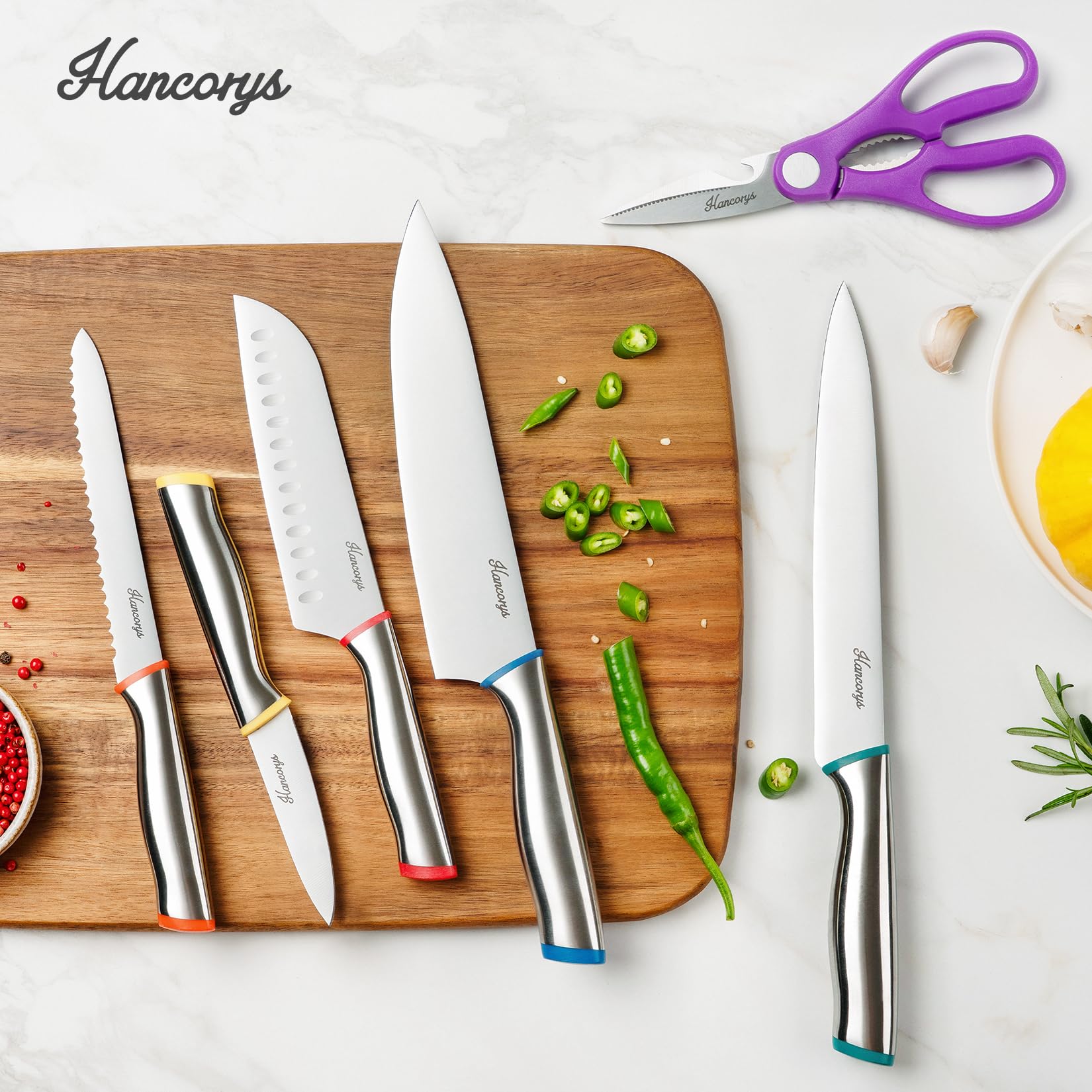 Hancorys knife set full view highlighting one-piece-like construction for stability