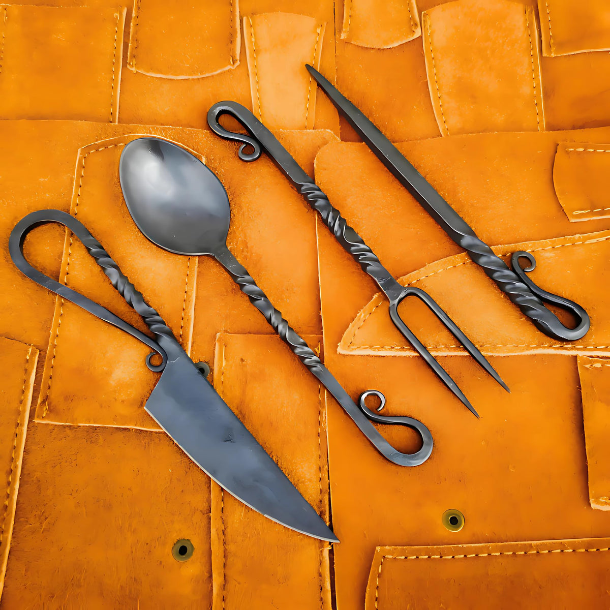 Hand Forged Medieval Cutlery Set fork for rugged Viking dining on the go