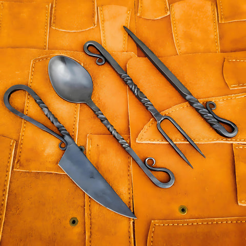 Hand Forged Medieval Cutlery Set fork for rugged Viking dining on the go