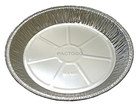 Handi-Foil 12in extra-deep pie pan inside view shows sturdy aluminum for transport.
