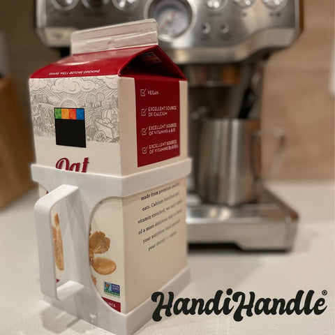 HandiHandle half gallon holder on fridge shelf for organized storage