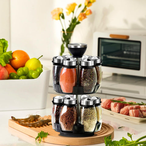 Handisen 360-degree rotation spice rack allows easy selection while cooking.