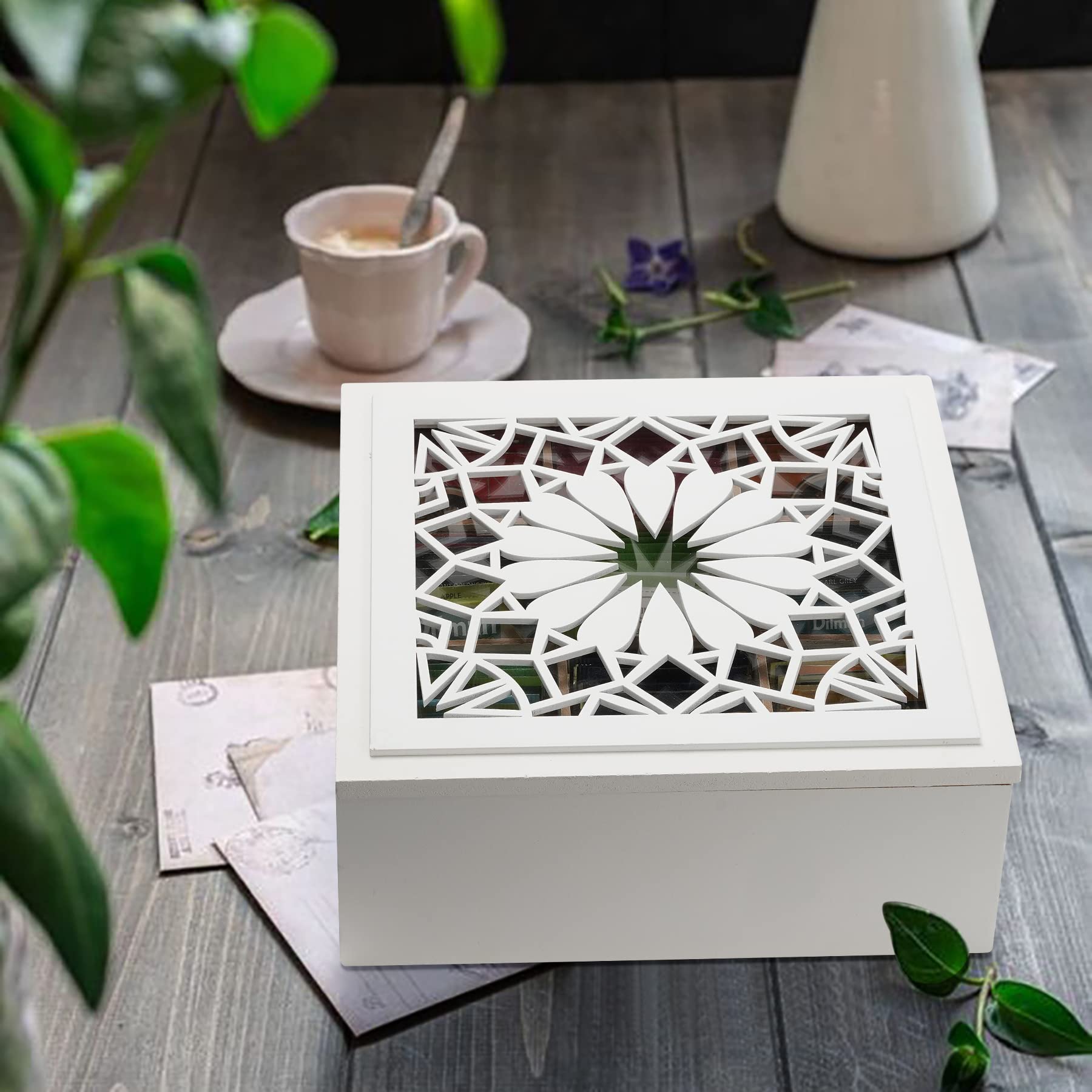 handrong tea box glass-top view showing organized tea bags
