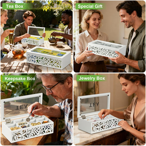 Handrong countertop display fits kitchens and pantries for quick tea access.