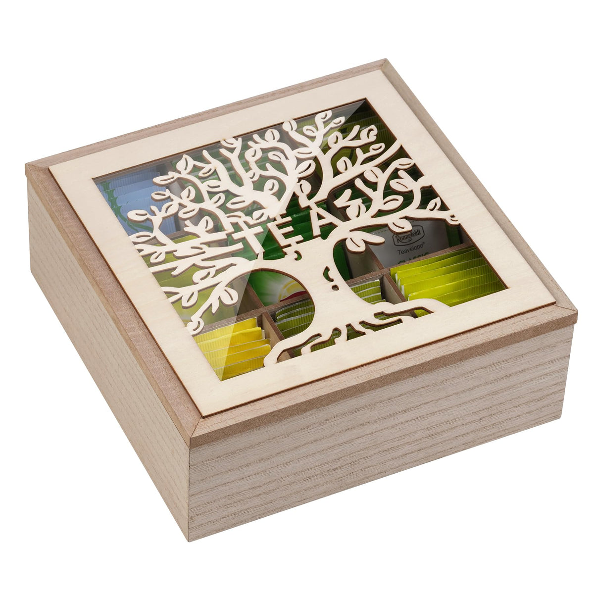 Handrong Tea Box Organizer with tree pattern keeps tea bags neatly organized
