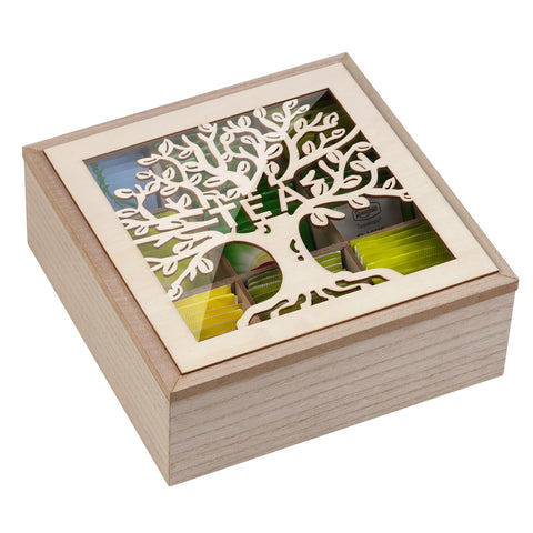 Handrong Tea Box Organizer with tree pattern keeps tea bags neatly organized