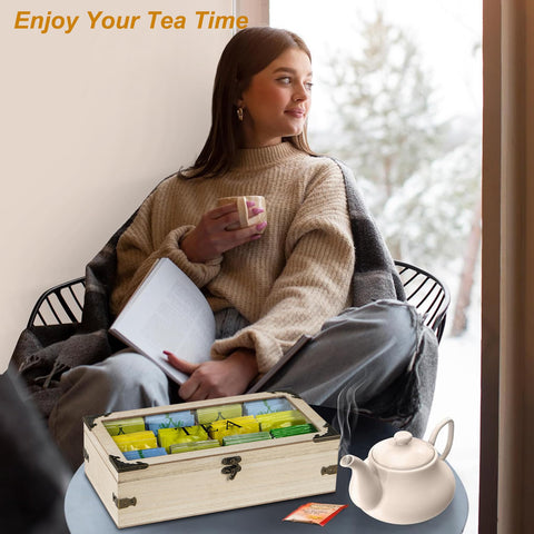 Handrong tea box removable dividers customize space for tea bags or coffee.