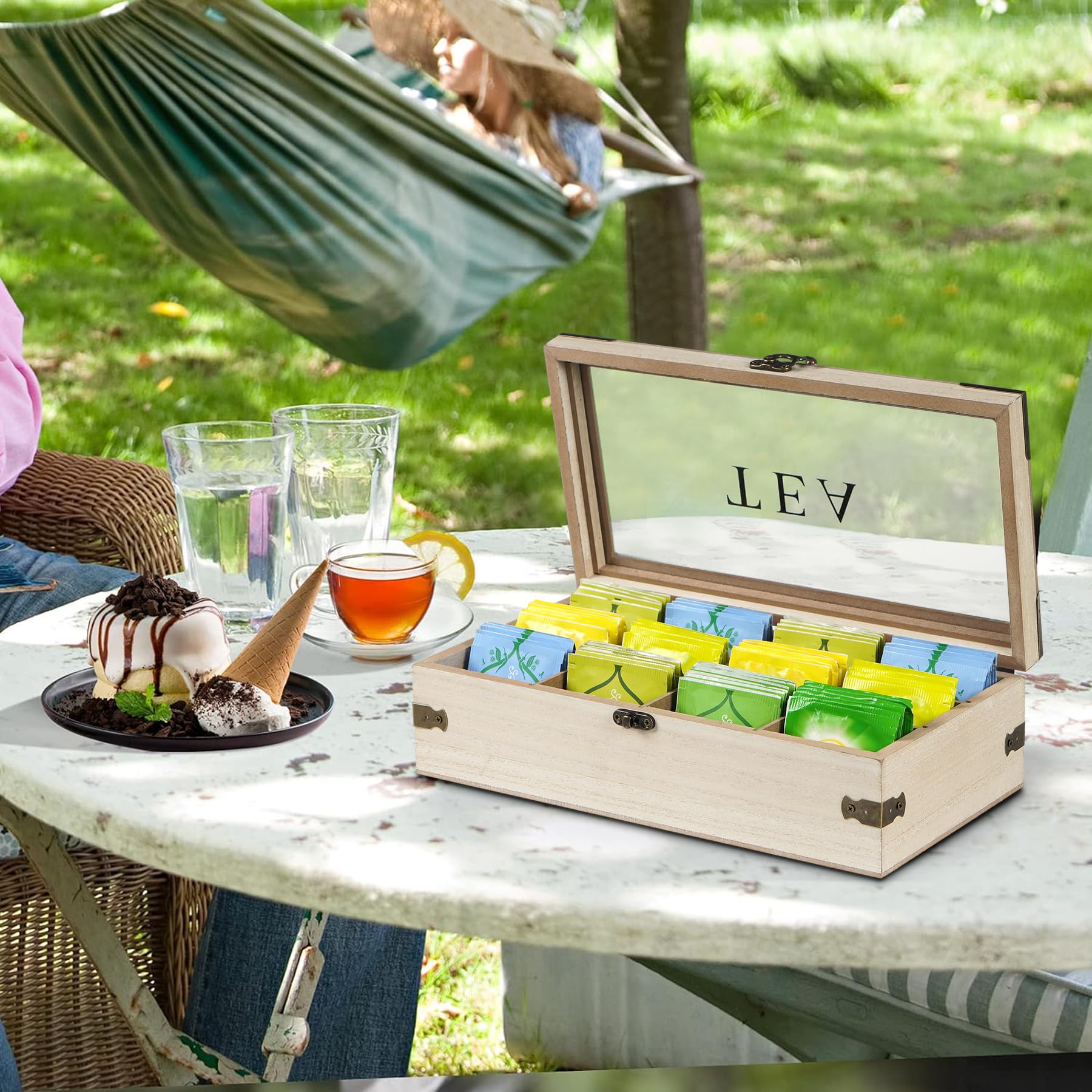 Handrong tea box wood and metal accents for durable, stylish storage.