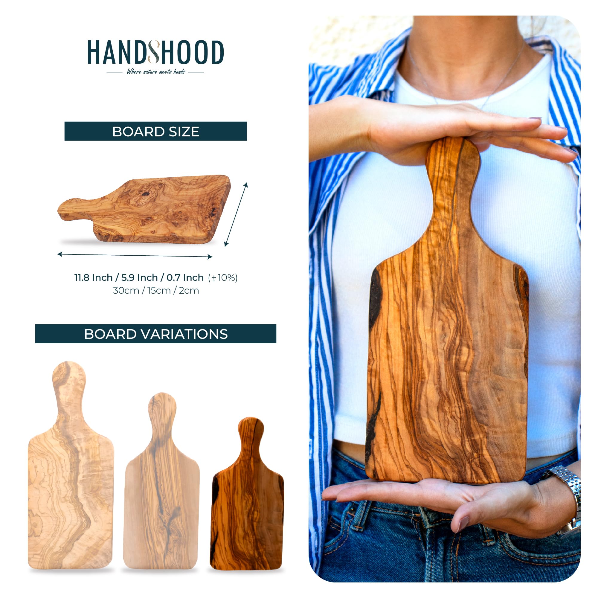 HandsHood close-up of olive wood grain pattern on board