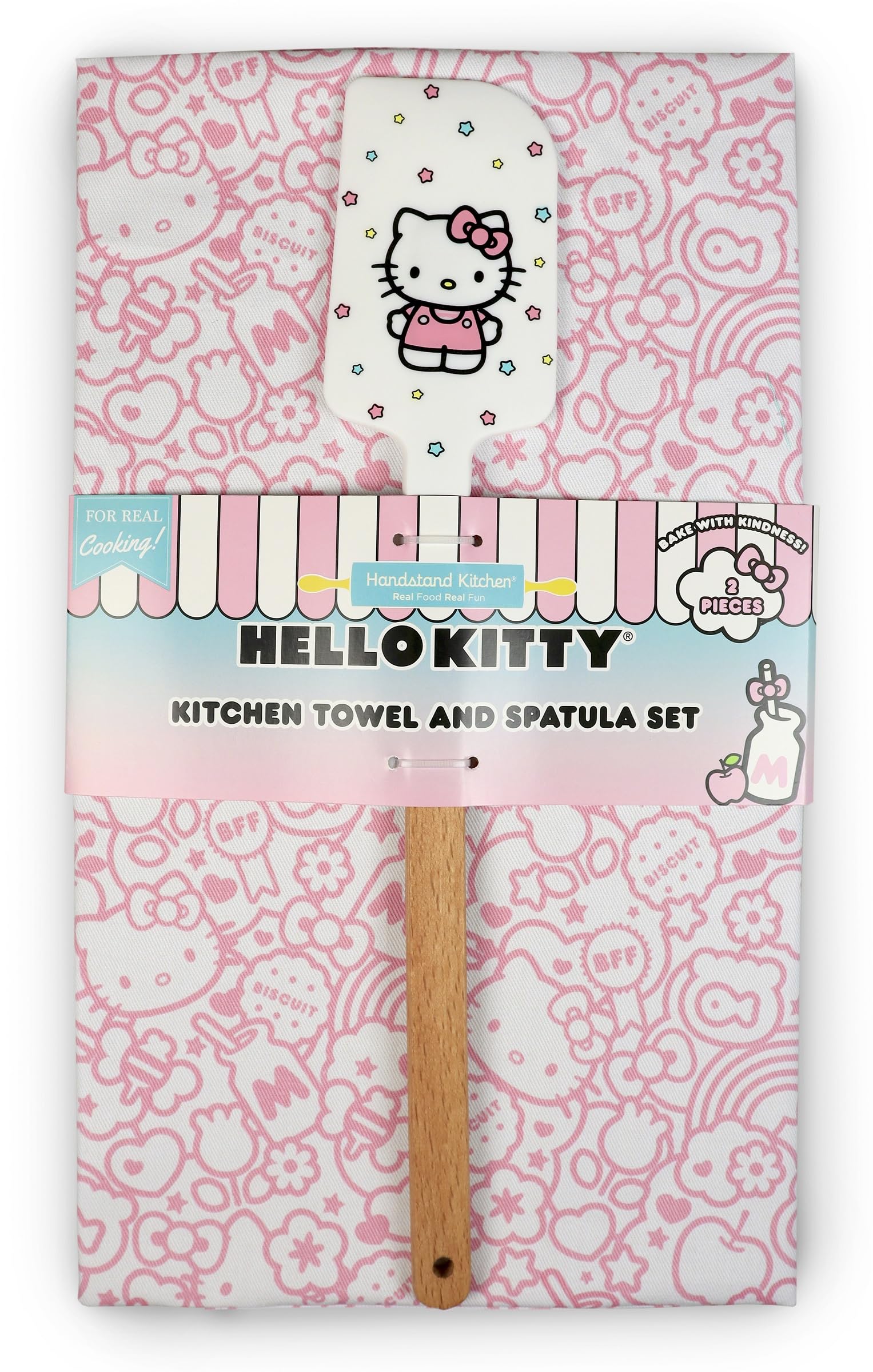 Handstand Kitchen Hello Kitty towel with collage print adds cheerful kitchen decor.
