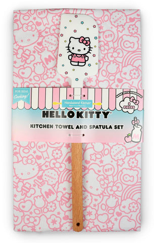 Handstand Kitchen Hello Kitty towel with collage print adds cheerful kitchen decor.