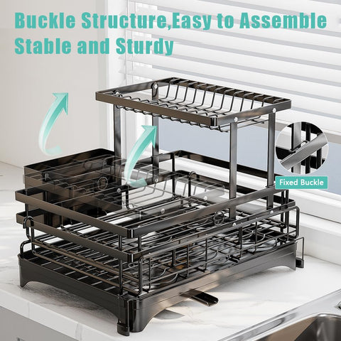 HANLE auto-draining channel directs water back to the sink for a dry counter.