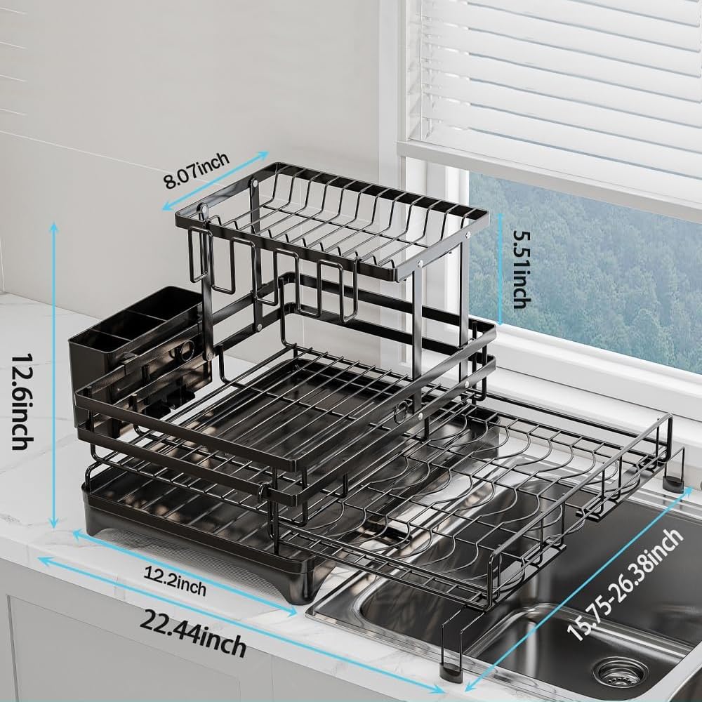 HANLE extendable-legs dish rack offers a stable fit on various sinks.