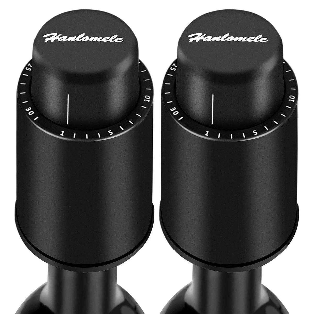 Hanlomele wine stoppers duo pack keeps bottles fresh and sealed.
