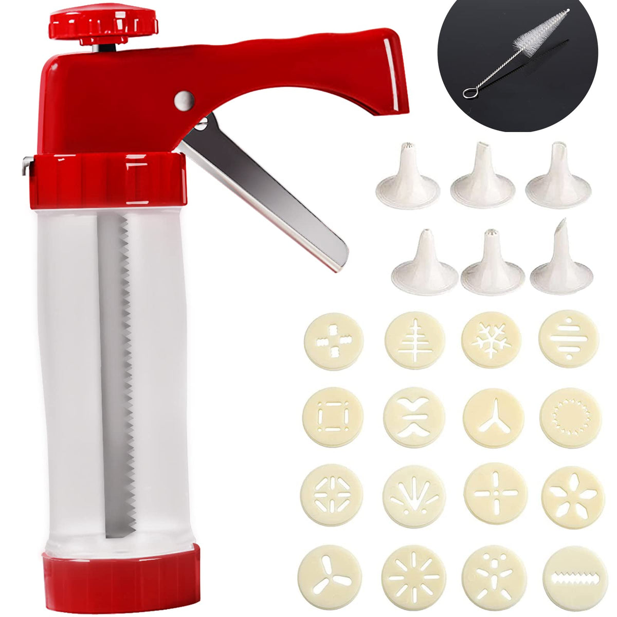 Hanmsen Cookie Press red exterior for comfortable grip and smooth cookie shaping.